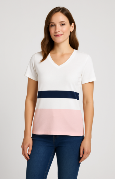 Women Soft Cotton Color Block T-Shirt