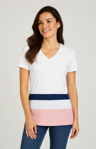 Women Soft Cotton Color Block T-Shirt