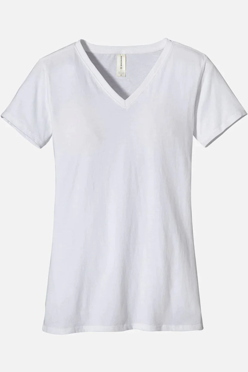 Women White Organic Cotton V-Neck