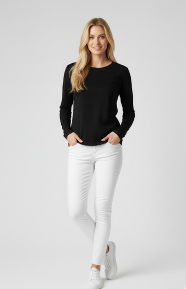 Black Soft Cotton Full Sleeve Women's T-Shirt