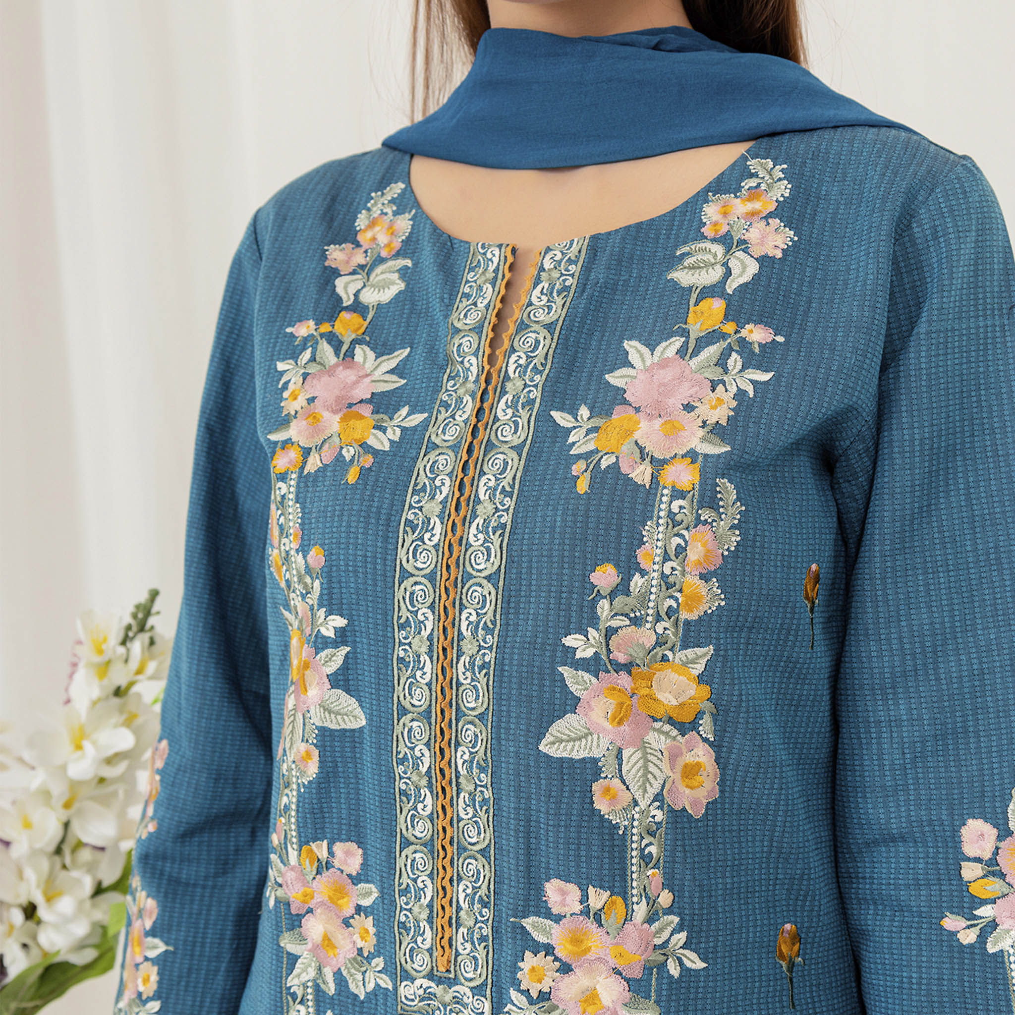 Azure Blue Embroidered 2-Piece Suit