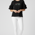 Women Soft Cotton Graphic Black Frill Top