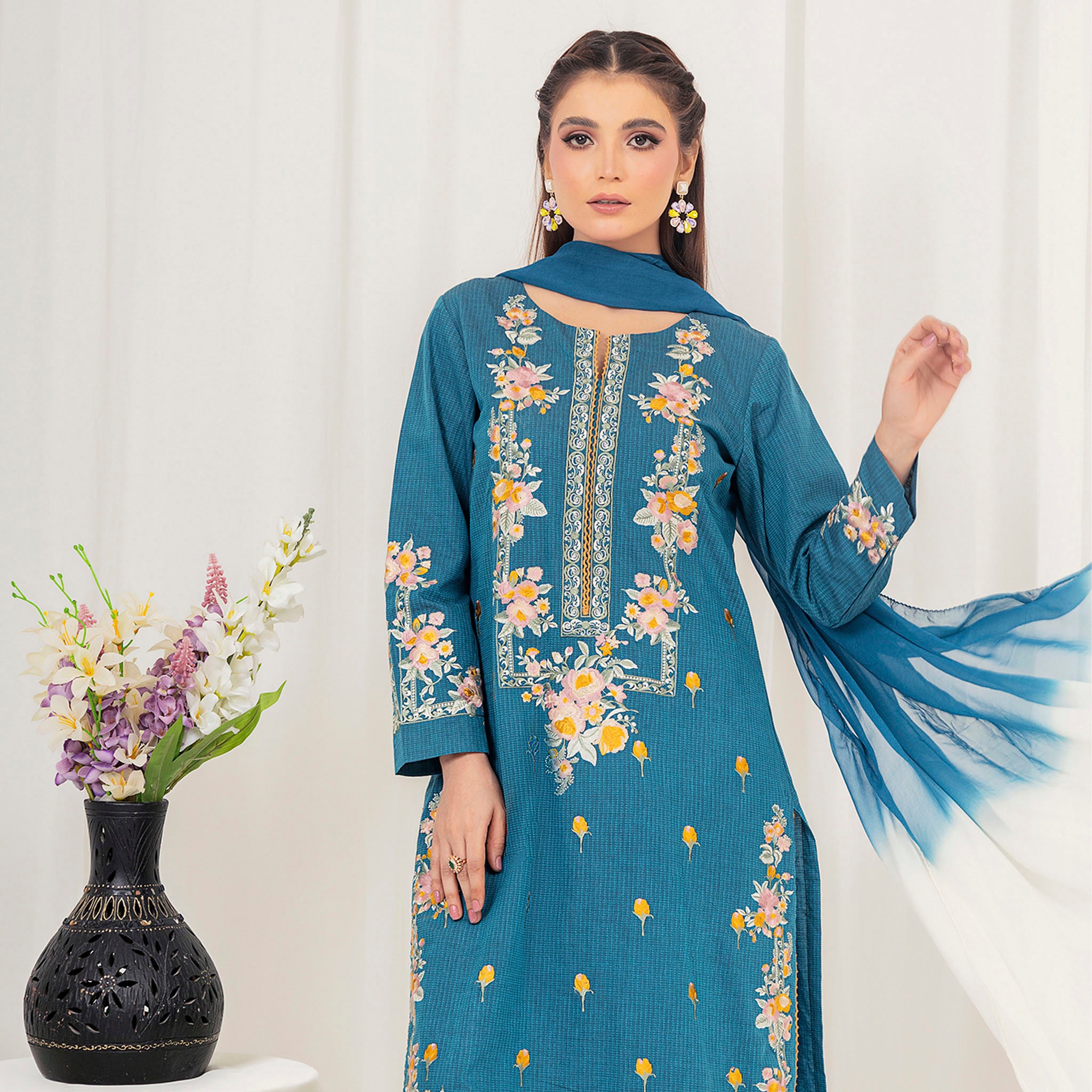 Azure Blue Embroidered 2-Piece Suit