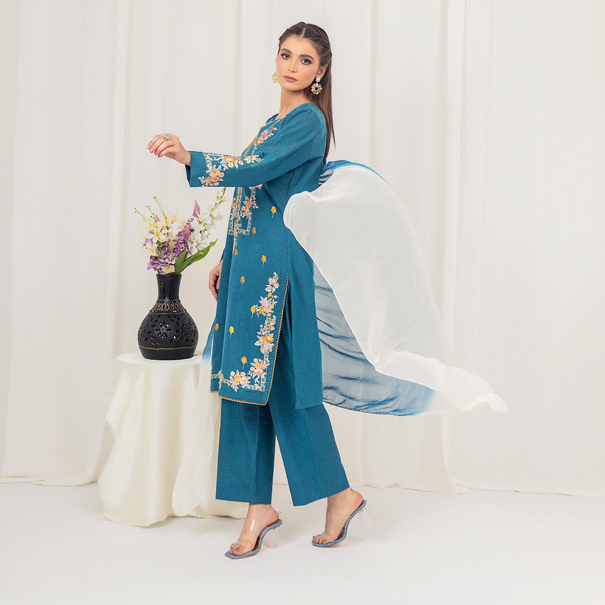 Azure Blue Embroidered 2-Piece Suit