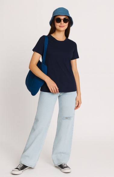 Women  Navy Organic Cotton T-Shirts