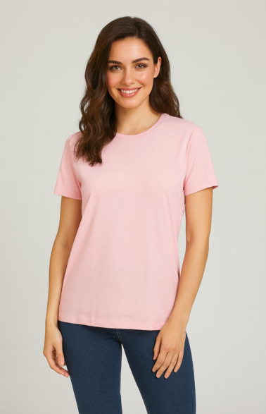 Women Soft Cotton Basic Pink T-Shirt