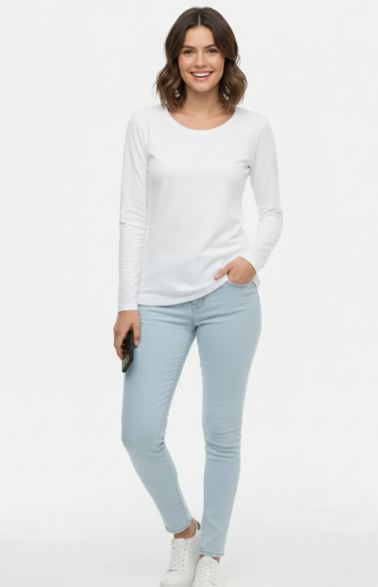 Women Long Sleeve White Organic Cotton T-Shirts