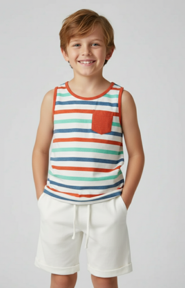 Kids Soft Cotton Strips Boy's Vest Suit