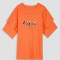 Women Soft Cotton Graphic Orange Frill Top