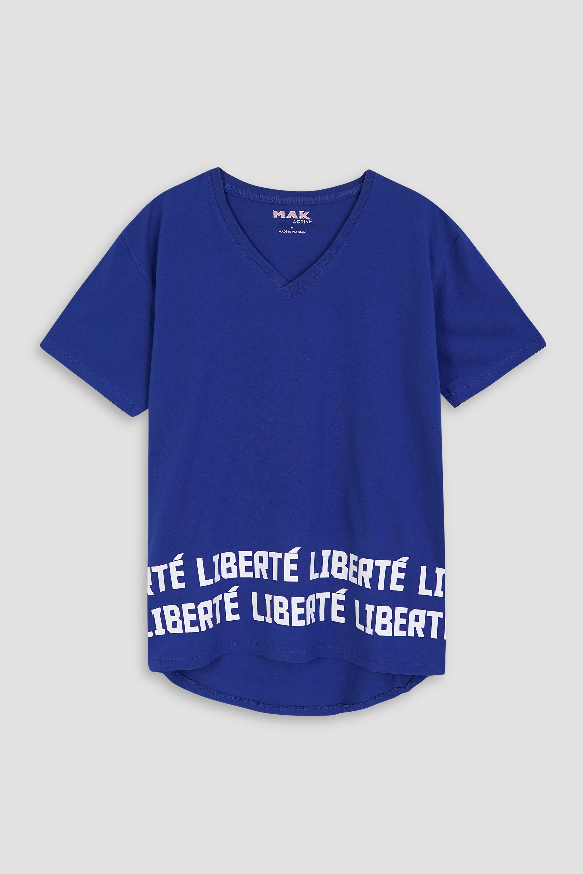 Women Soft Cotton Graphic V-Neck Top BLUE