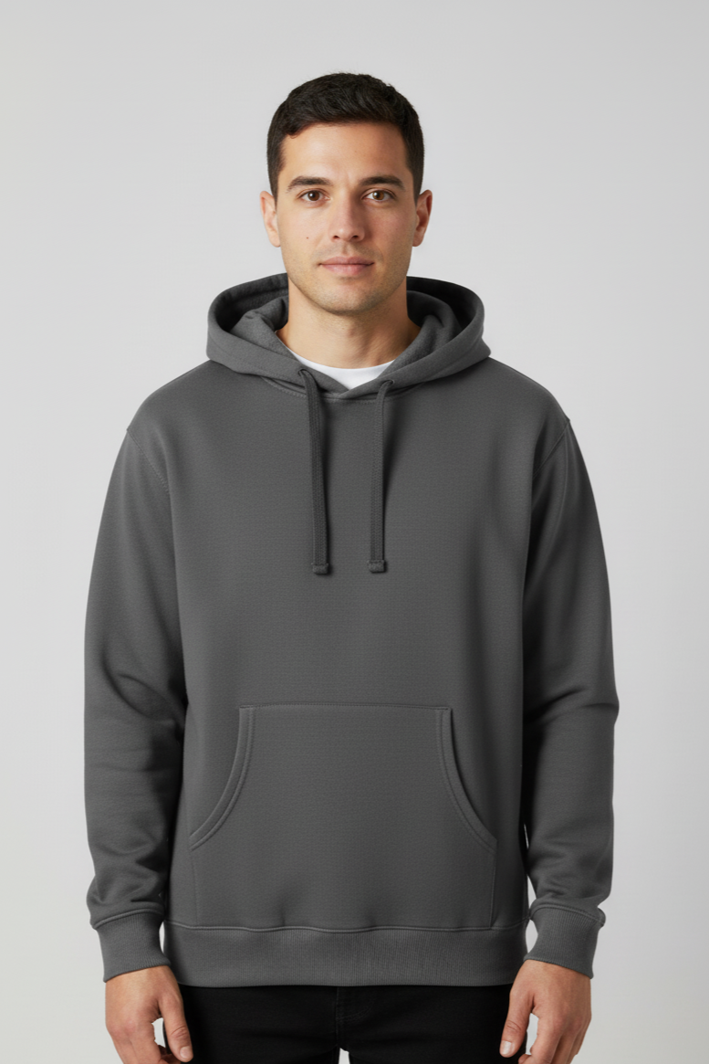 Men Pull-Over Charcoal Black Fleece Hoodie
