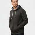 Men Full Zip Charcoal Black Fleece Hoodie