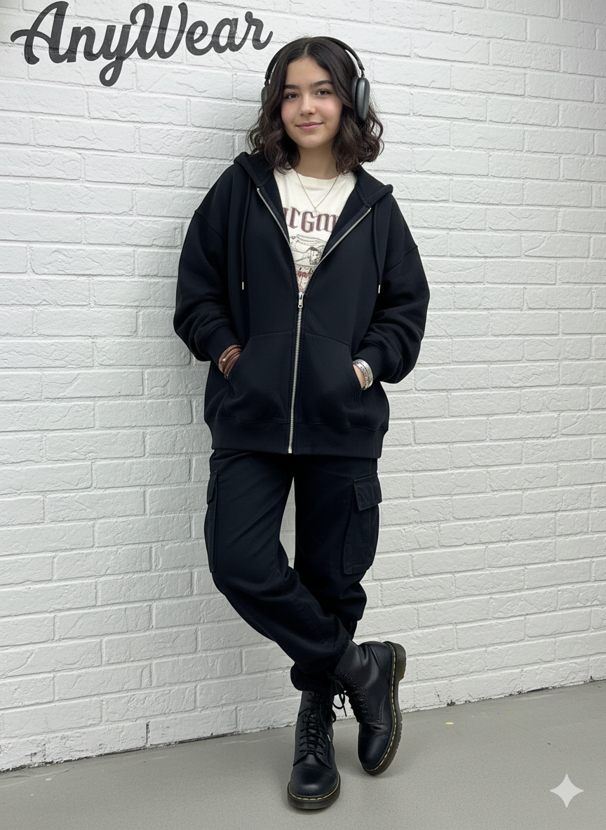Women's Full Zip Hoodie (Drop Shoulder Cropped Length)