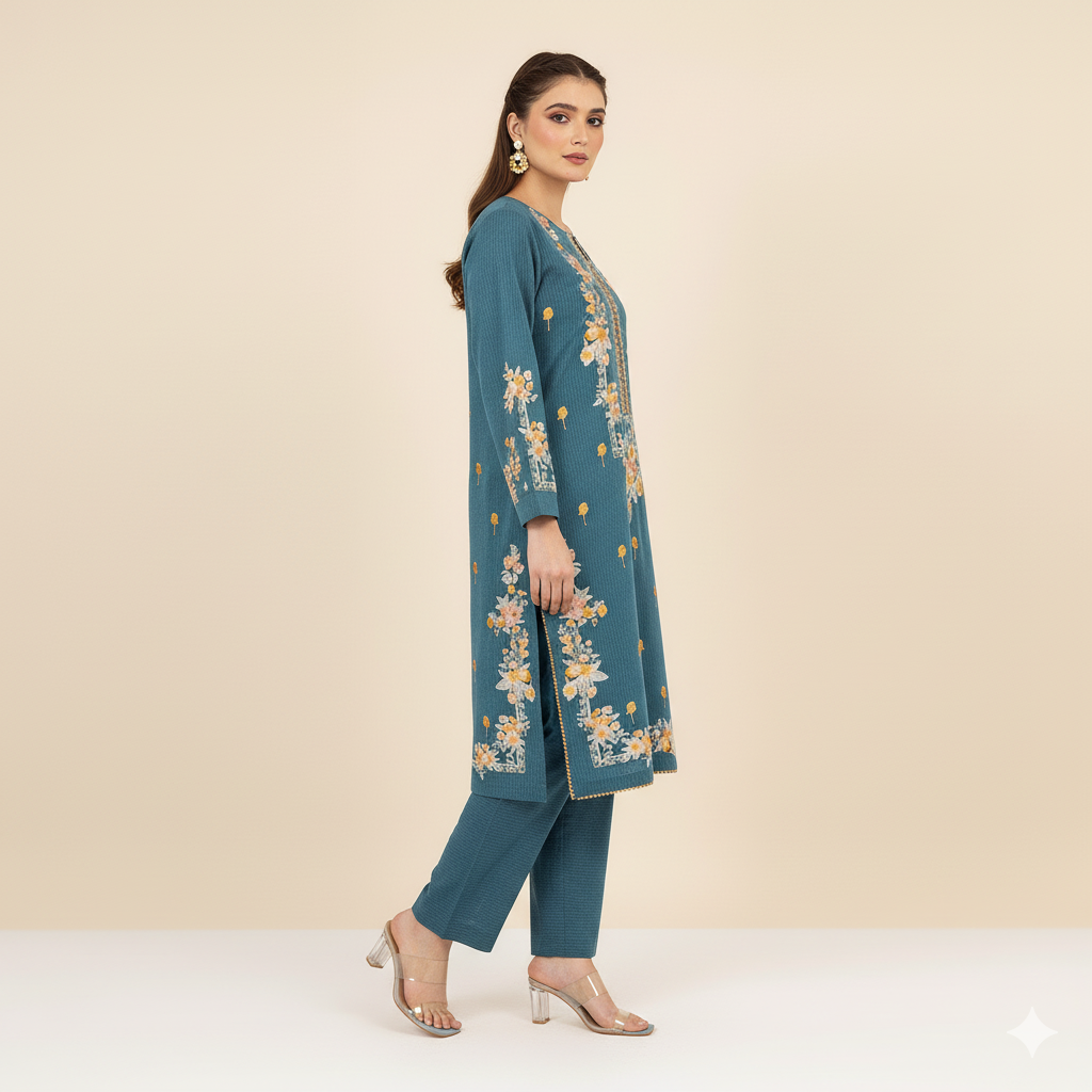 Azure Blue Embroidered 2-Piece Suit