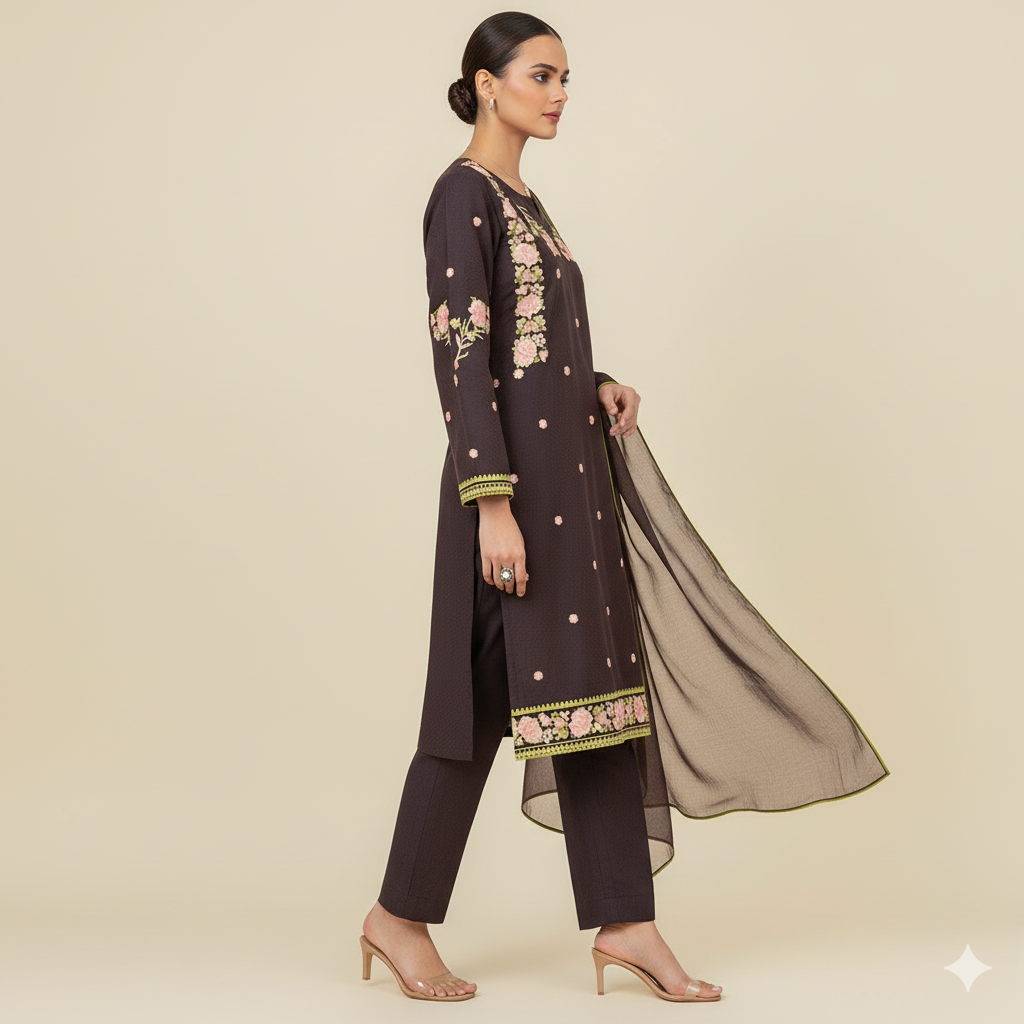 Elegant Embroidered Black Two-Piece Suit