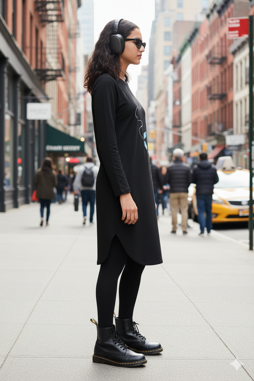 Women Premium Cotton Black long T shirt Dress