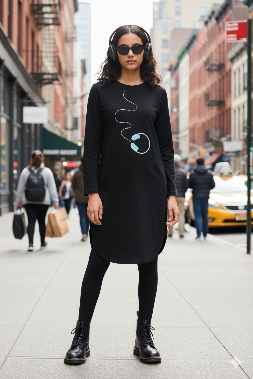 Women Premium Cotton Black long T shirt Dress