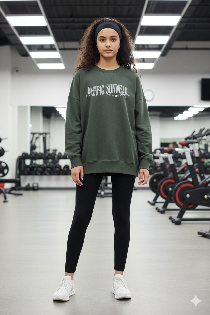 SWEATSHIRT, Oversized, drop shoulder OLIVE green Fleece