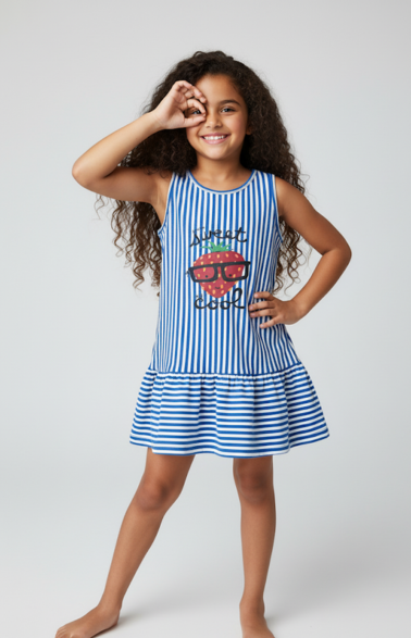 Girls Soft Cotton Printed Striped Frock