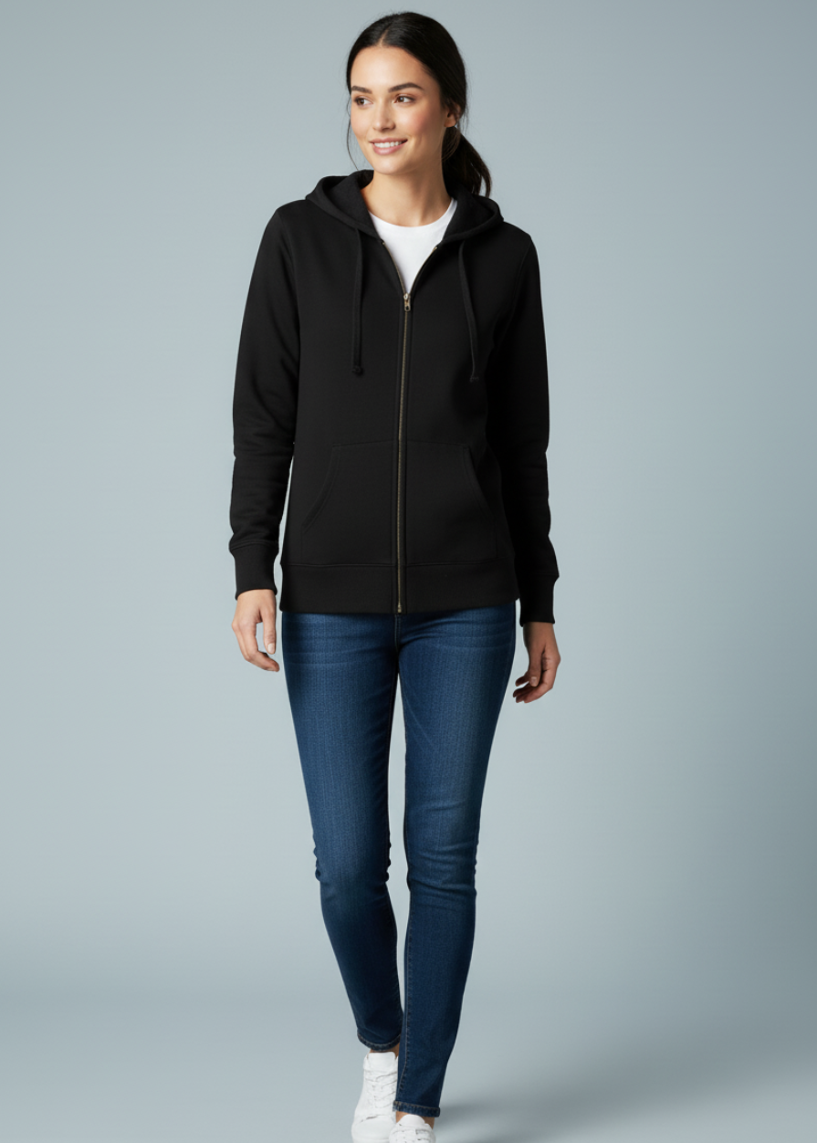Women  Full Zip Black FLEECE Hoodie