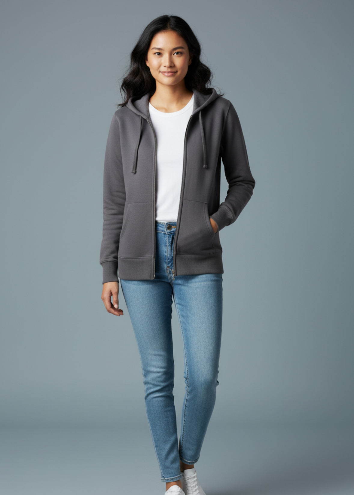 Women  Full Zip Charcoal  FLEECE Hoodie
