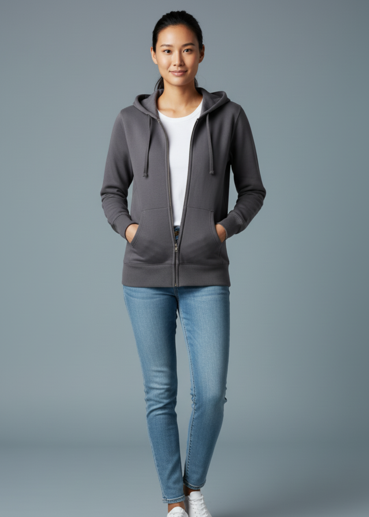Women  Full Zip Charcoal  FLEECE Hoodie