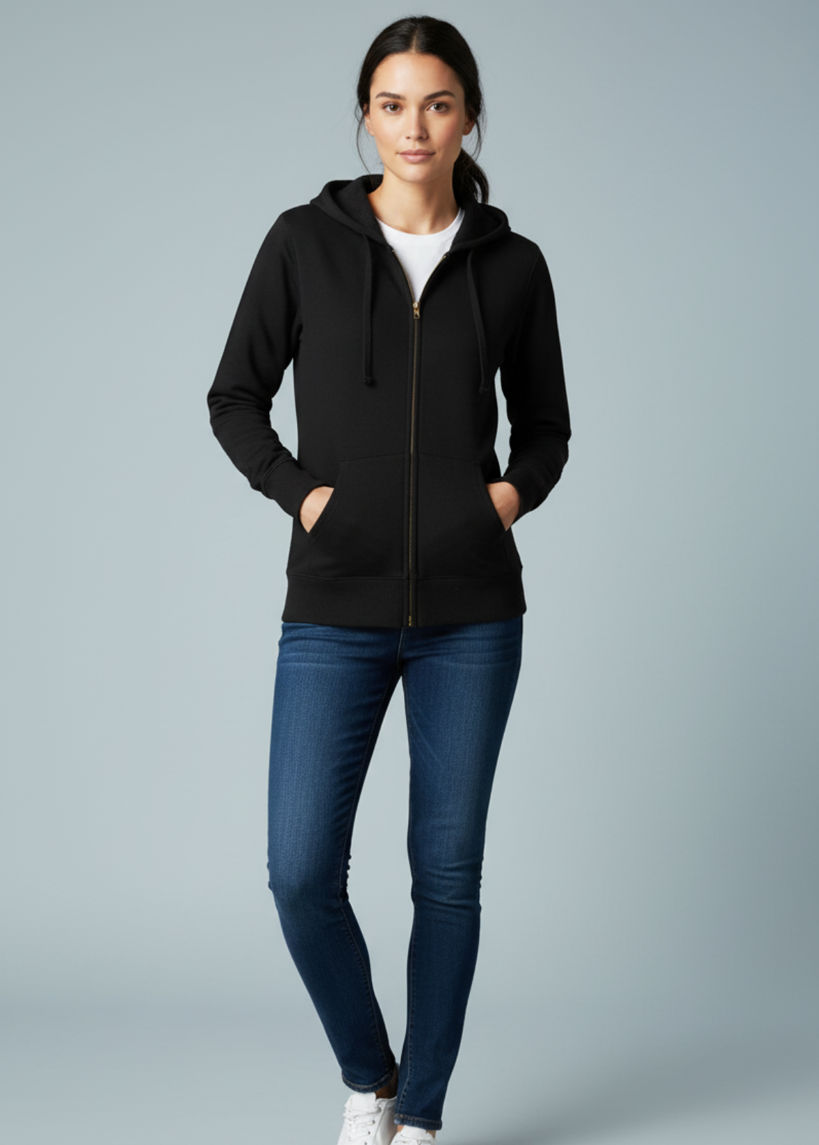 Women  Full Zip Black FLEECE Hoodie