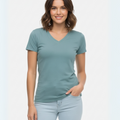 Women Blue Sage Organic Cotton V-Neck