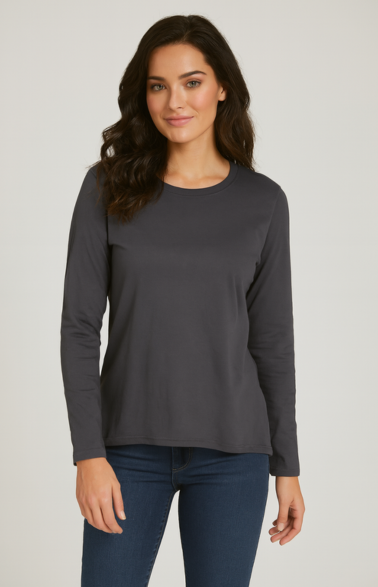 Women Long Sleeve Charcoal Organic Cotton T-Shirts