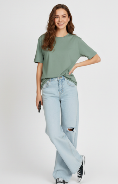 Women Blue Sage Organic Cotton T-Shirts