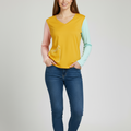 Women Graphic Tie & Dye V-Neck T-Shirt gold yellow