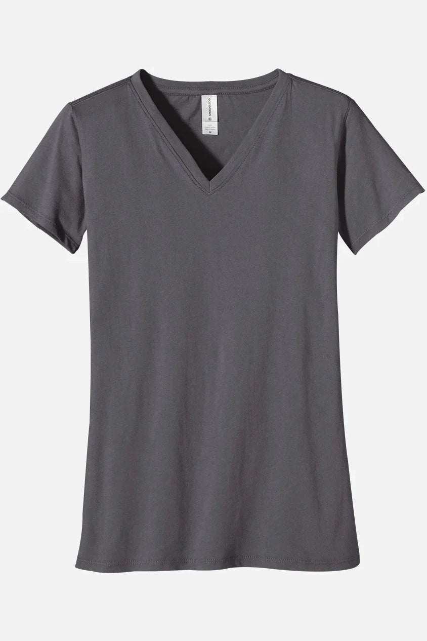 Women White Organic Cotton V-Neck