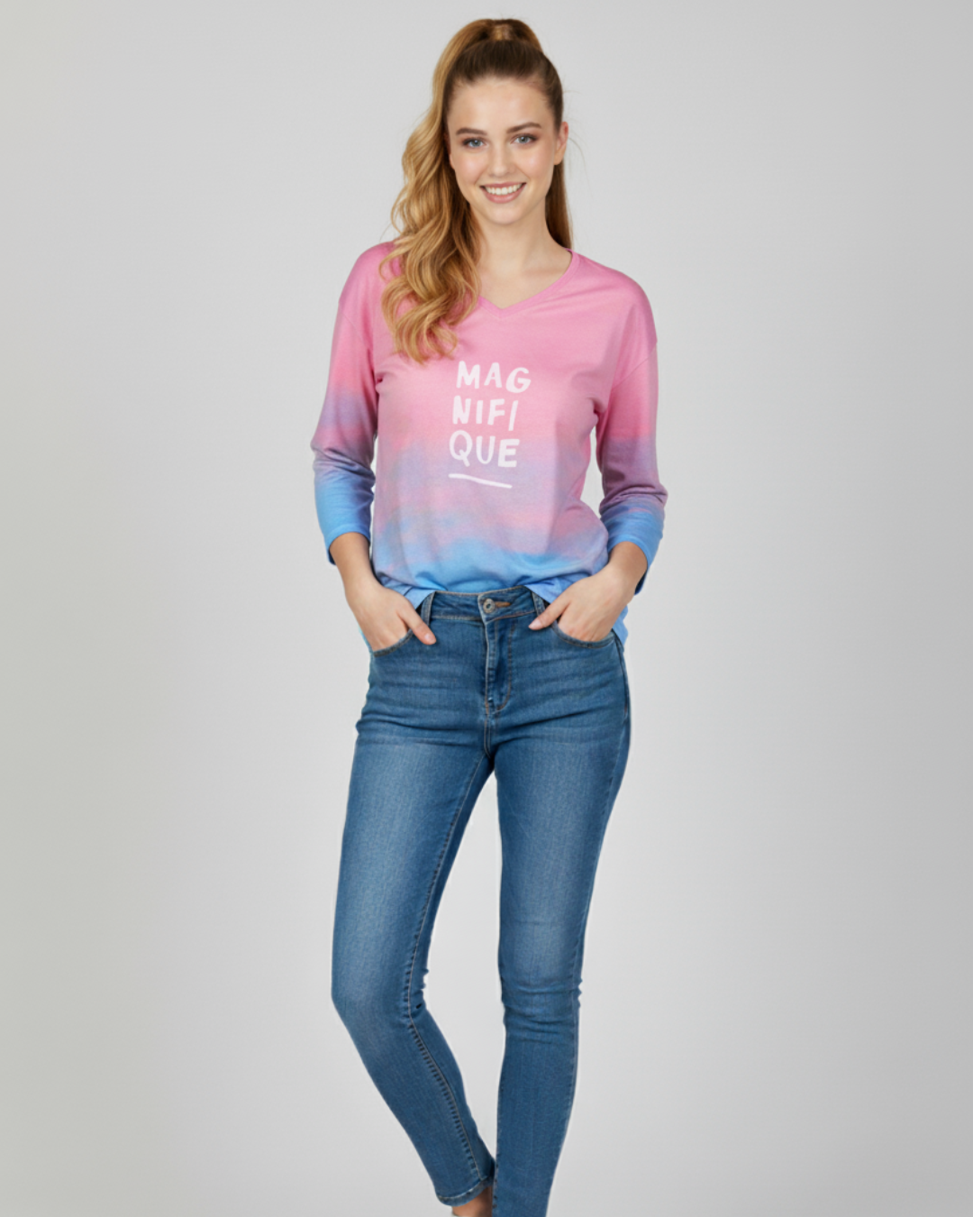 Tie & Dye Graphic Soft Cotton Women's T-Shirt pink/SKY