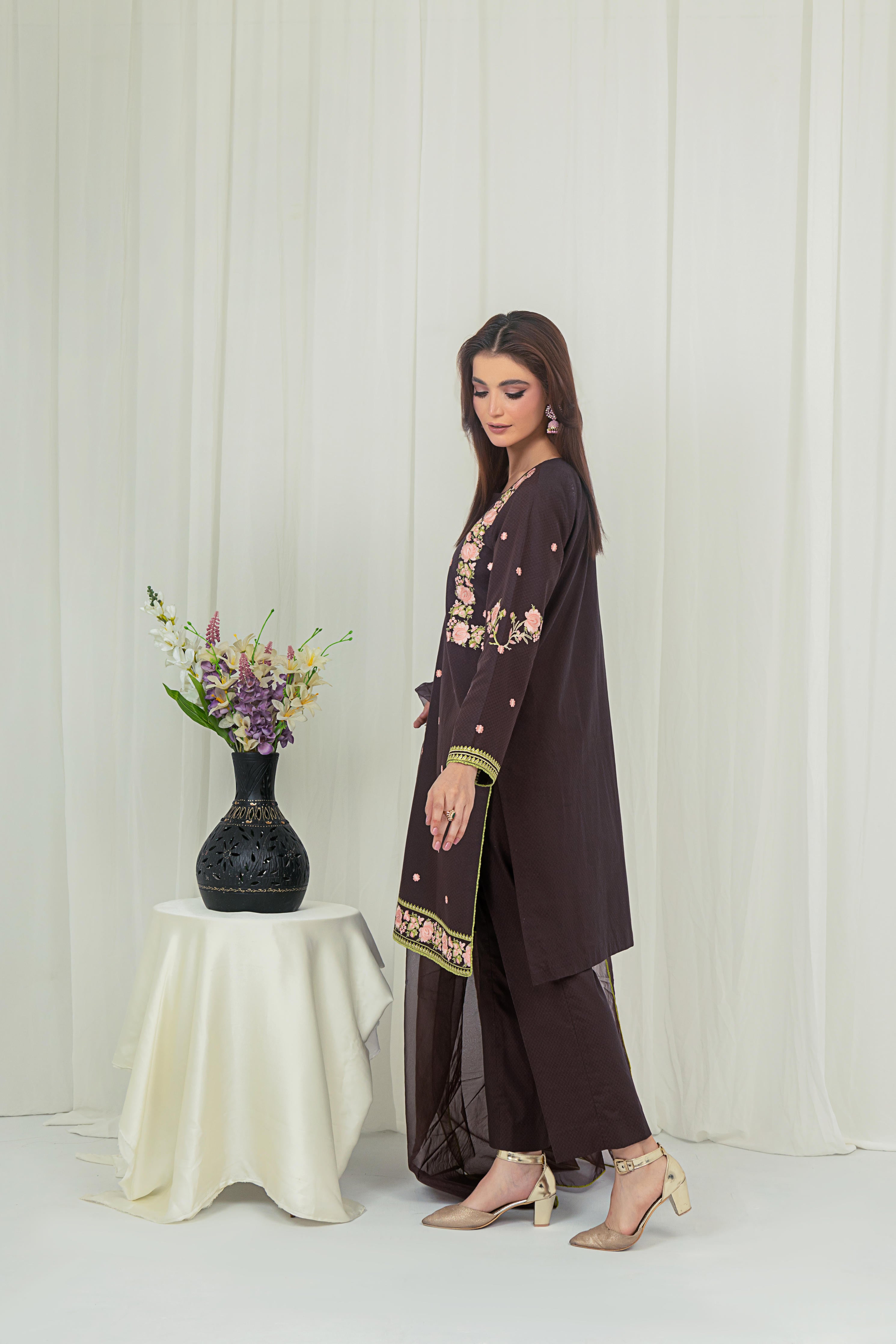 Elegant Embroidered Black 2-Piece Suit