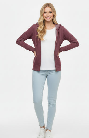 Women Full Zip Berry Fleece Hoodie
