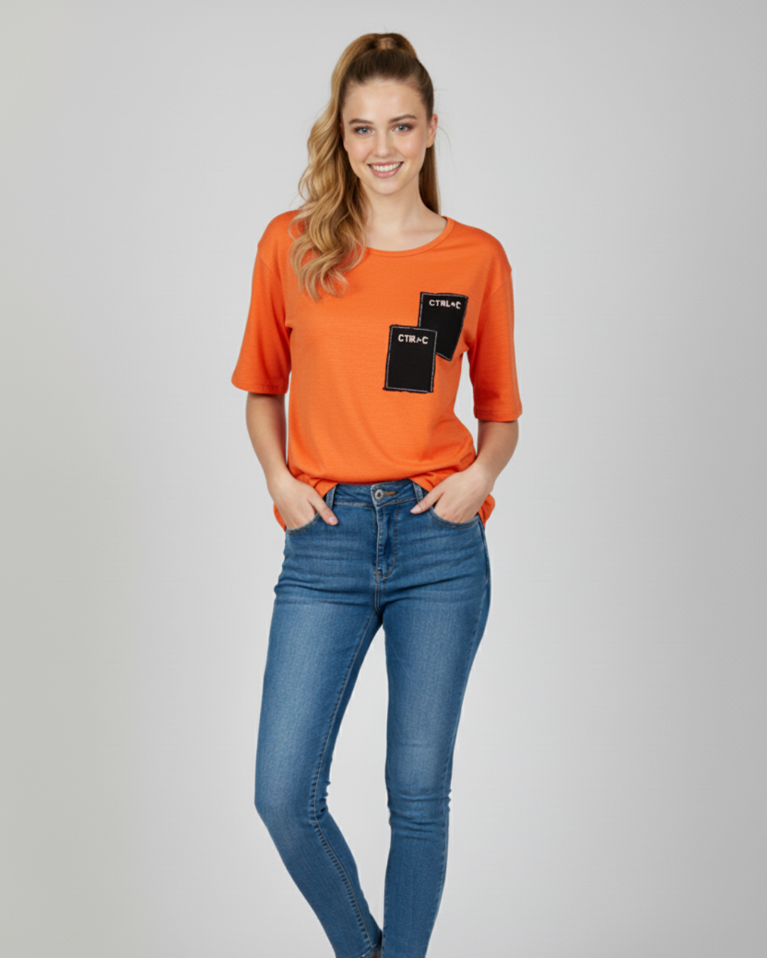 Women Soft Cotton Orange T-Shirt