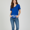Women Soft Cotton Graphic V-Neck Top BLUE