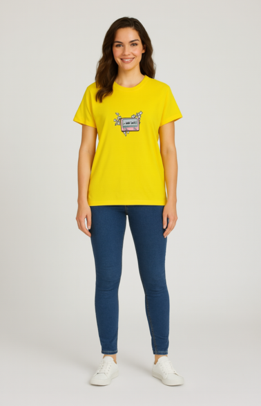 Embroidered Soft Cotton Yellow Women's T-Shirt