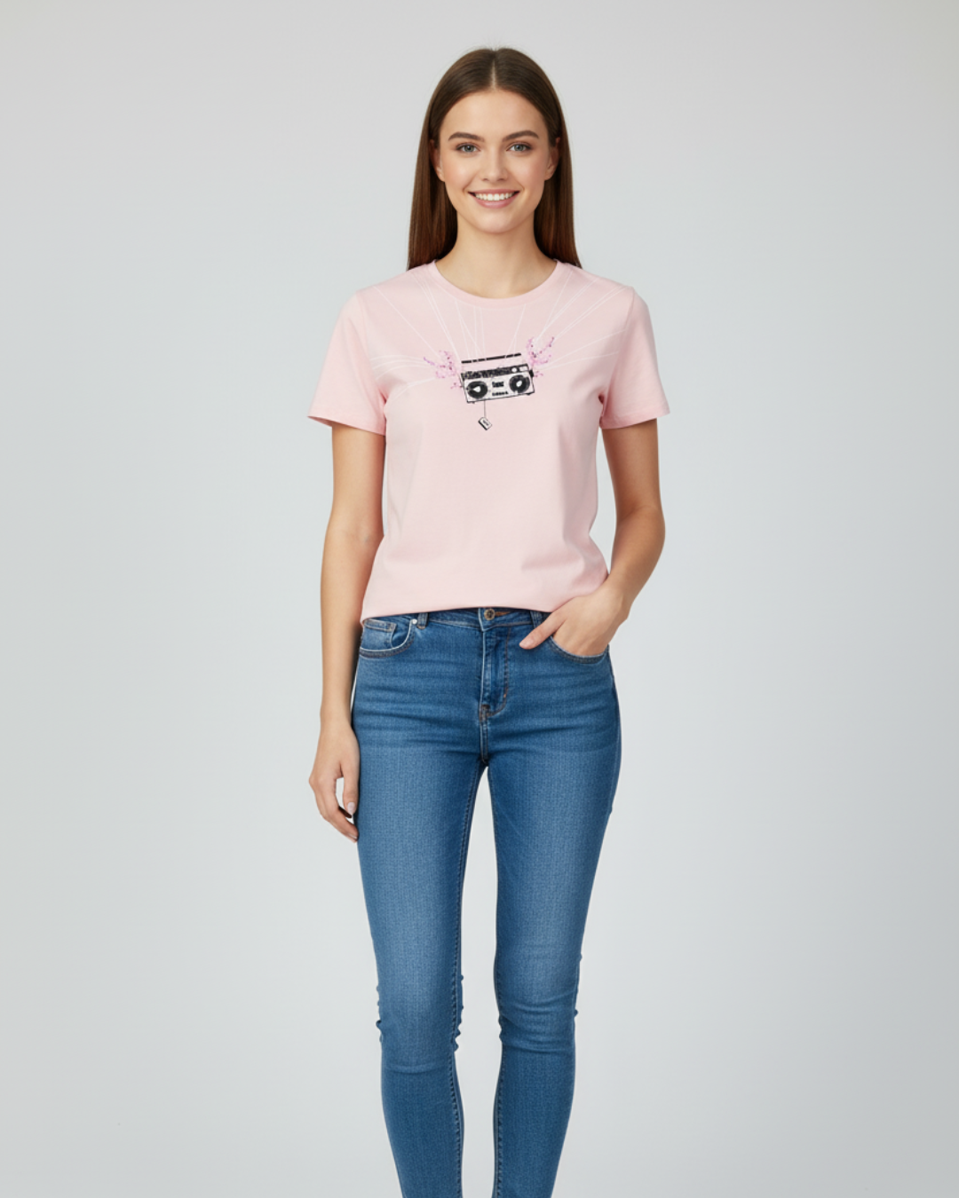 Women Soft Cotton Graphic T-Shirt pink