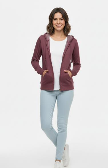 Women Full Zip Berry Fleece Hoodie