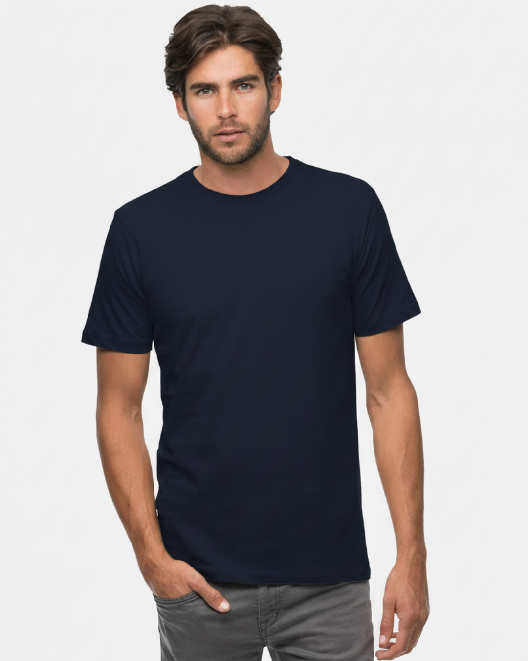 Men Round Neck Navy Organic Cotton T-Shirts