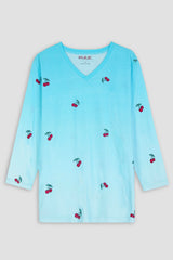 Girls All-Over Printed V-Neck Sky Blue Women's T-Shirt