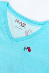 Girls All-Over Printed V-Neck Sky Blue Women's T-Shirt