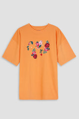 Women Soft Cotton Graphic Orange T-Shirt