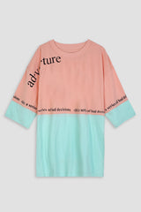 Cut & Sew Soft Cotton Graphic Broken Green T-Shirt For Girls