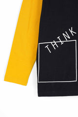 Women Graphic Contrast Sleeves V-Neck Black T-Shirt