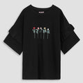Women Soft Cotton Graphic Black Frill Top