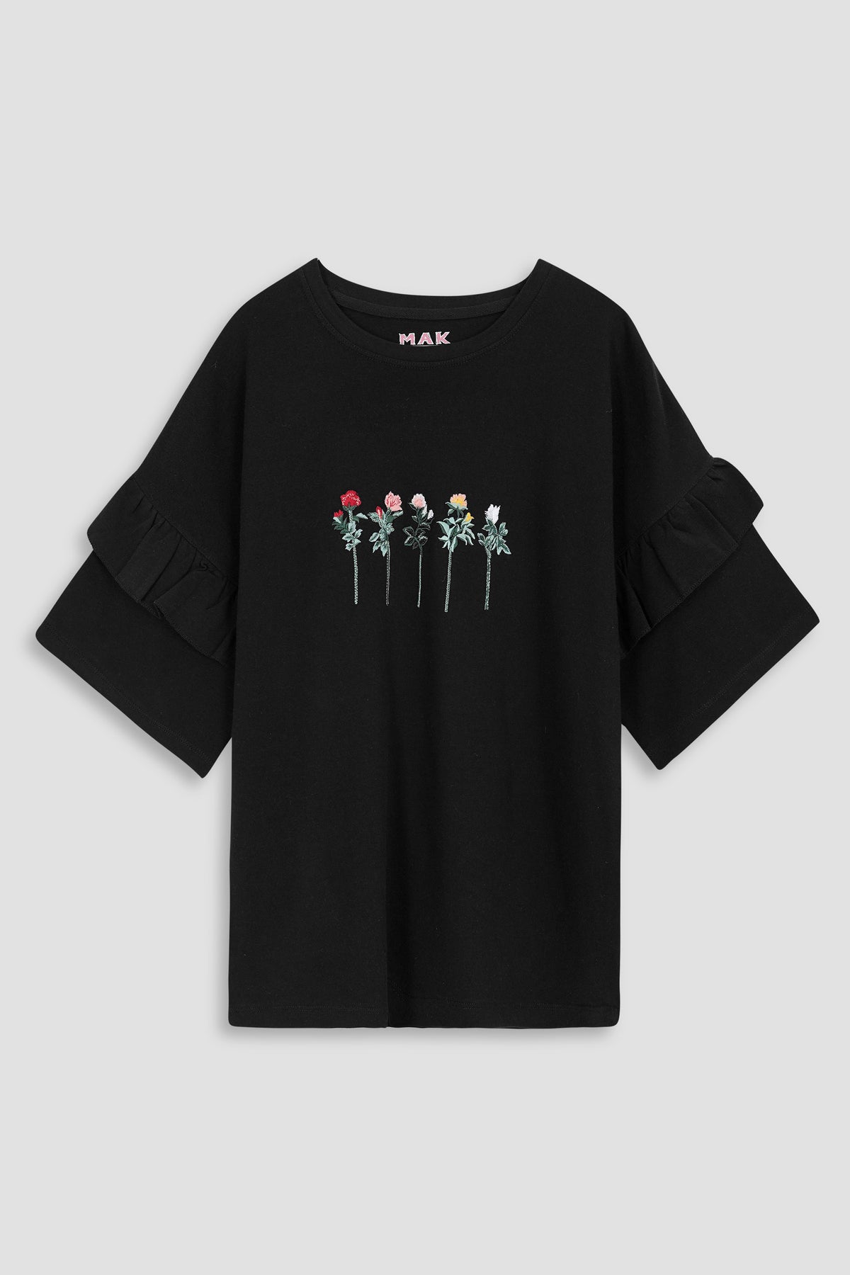 Women Soft Cotton Graphic Black Frill Top