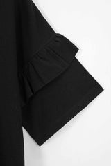 Women Soft Cotton Graphic Black Frill Top