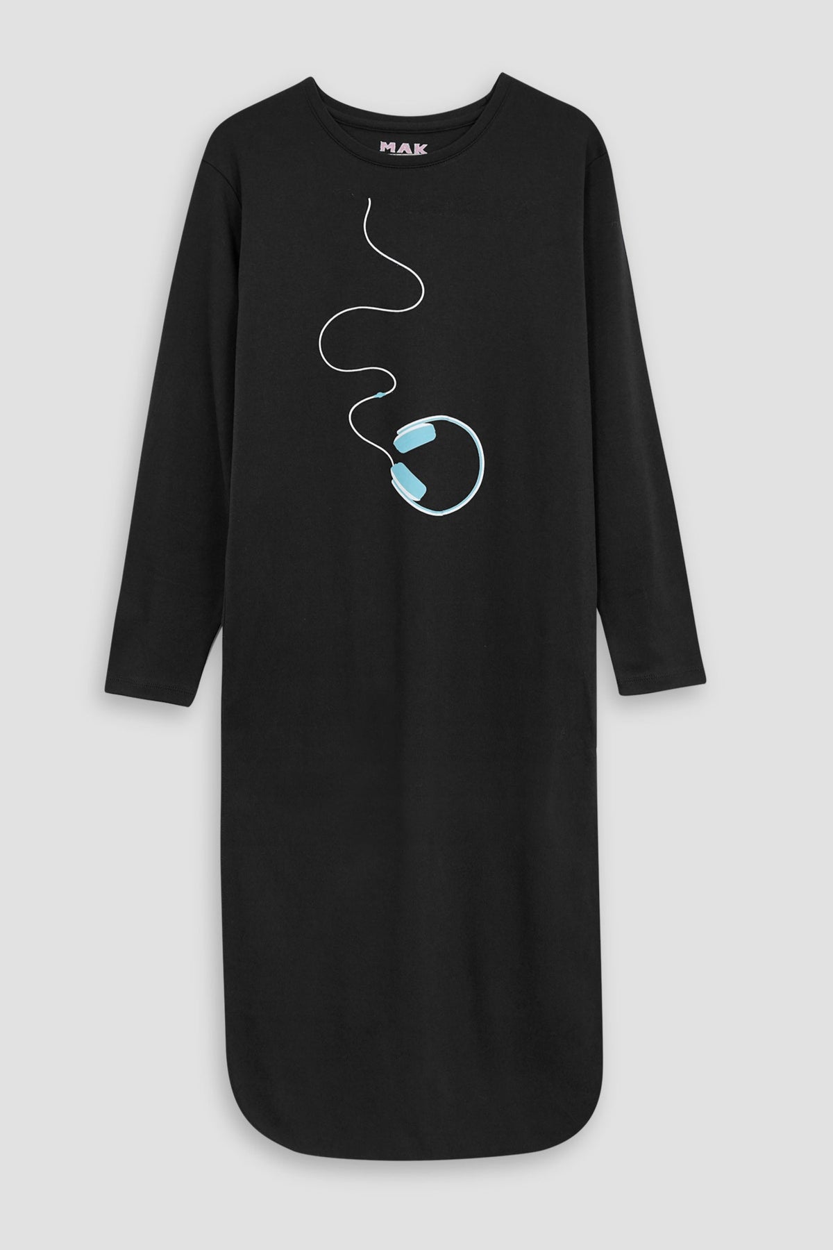 Women Soft Cotton  Printed Black Top long